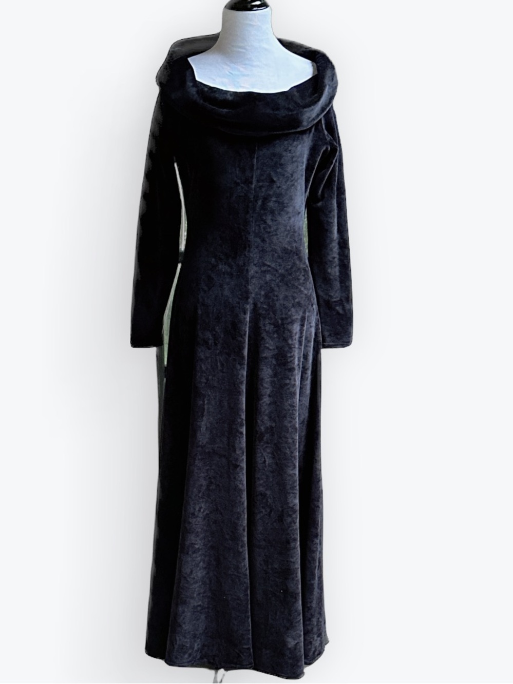Witchy Whimsigoth Velvety Black Figure-Hugging Cowl Neck Maxi Dress ~Missy Small